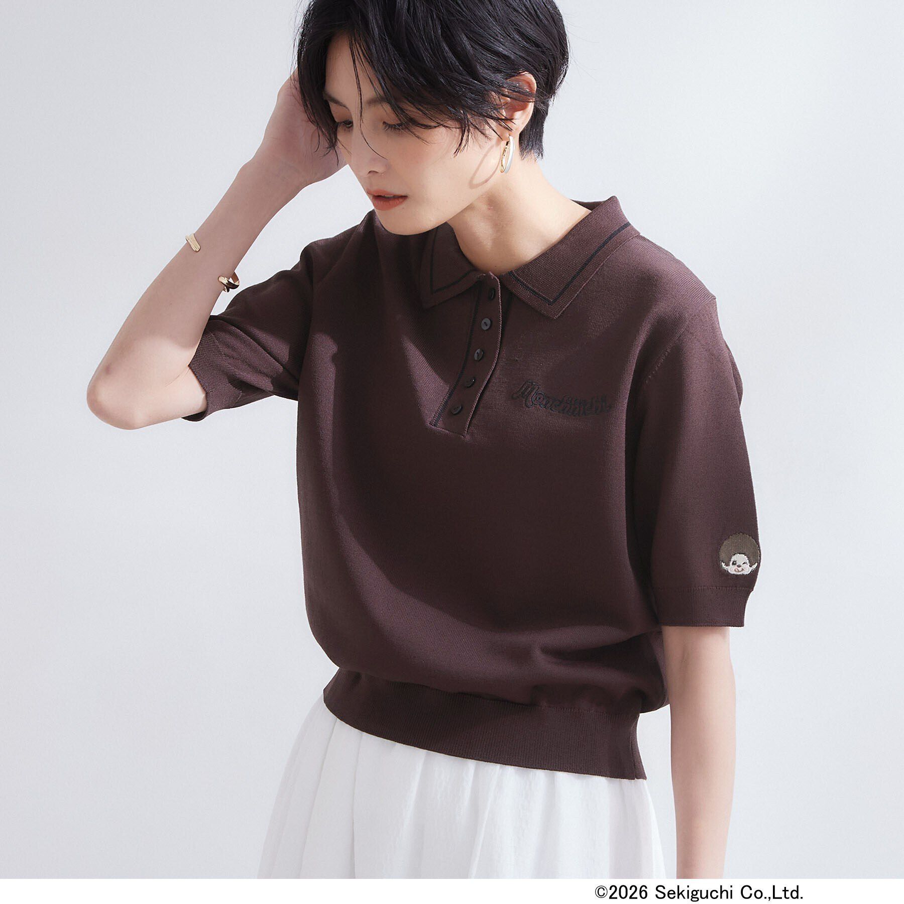 OPAQUE.CLIP「【モンチッチ】刺繍入りポロニット《洗濯機OK》」|ニット・セーター|