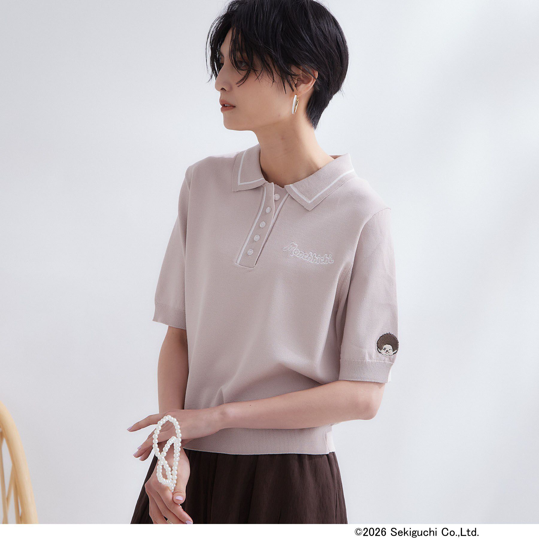 OPAQUE.CLIP「【モンチッチ】刺繍入りポロニット《洗濯機OK》」|ニット・セーター|ベージュ(052)