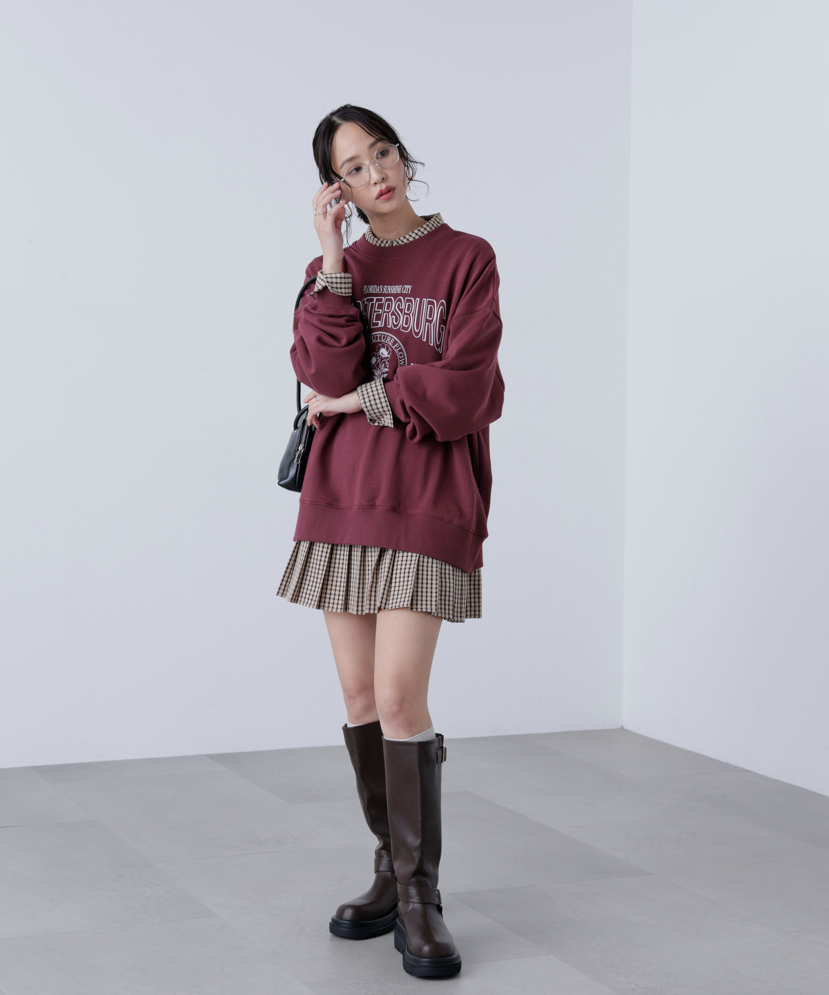  「プリーツシャツロングスリーブミニワンピース」|ワンピース|