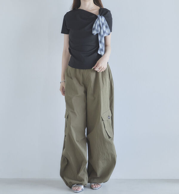 archives「２ｗａｙチェックシフォンリボンドレープカットＴＯＰＳ」|Tシャツ・カットソー|
