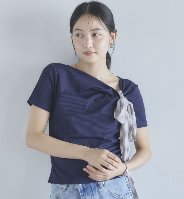 archives「２ｗａｙチェックシフォンリボンドレープカットＴＯＰＳ」|Tシャツ・カットソー|