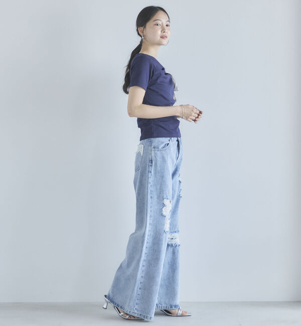 archives「２ｗａｙチェックシフォンリボンドレープカットＴＯＰＳ」|Tシャツ・カットソー|