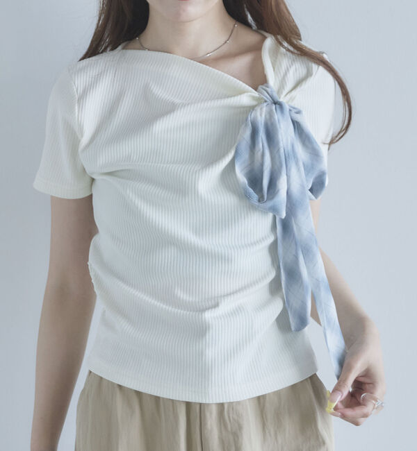 archives「２ｗａｙチェックシフォンリボンドレープカットＴＯＰＳ」|Tシャツ・カットソー|IVORY