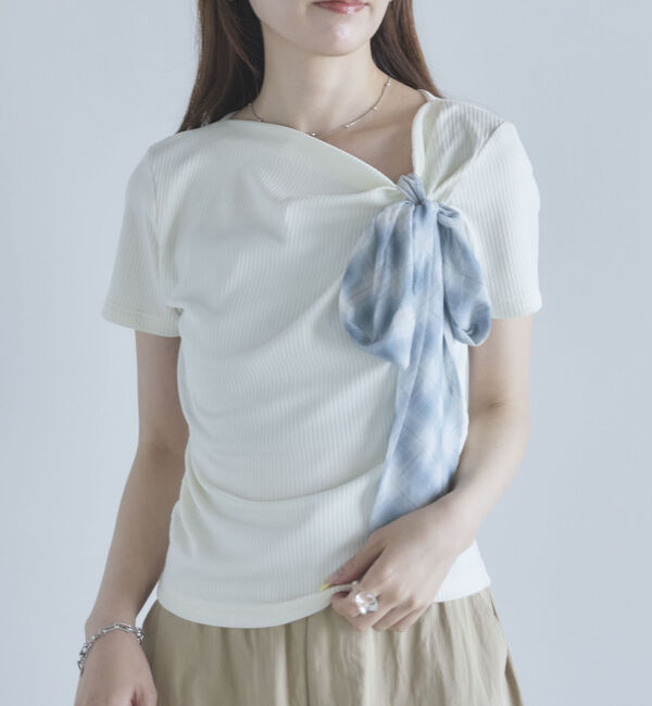 archives「２ｗａｙチェックシフォンリボンドレープカットＴＯＰＳ」|Tシャツ・カットソー|