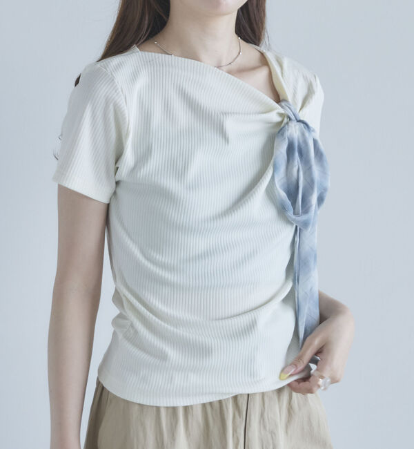 archives「２ｗａｙチェックシフォンリボンドレープカットＴＯＰＳ」|Tシャツ・カットソー|