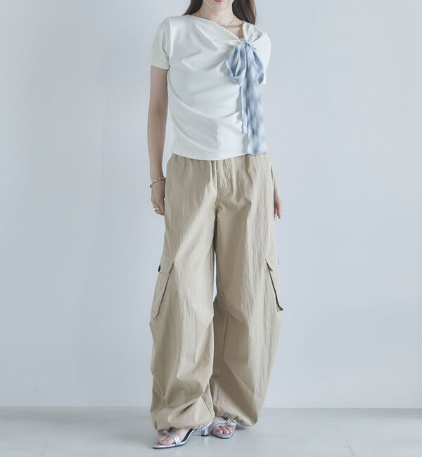 archives「２ｗａｙチェックシフォンリボンドレープカットＴＯＰＳ」|Tシャツ・カットソー|