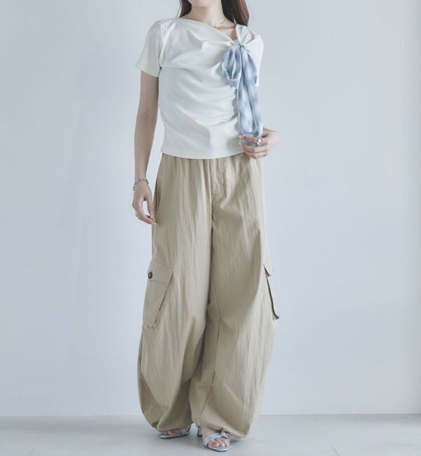 archives「２ｗａｙチェックシフォンリボンドレープカットＴＯＰＳ」|Tシャツ・カットソー|