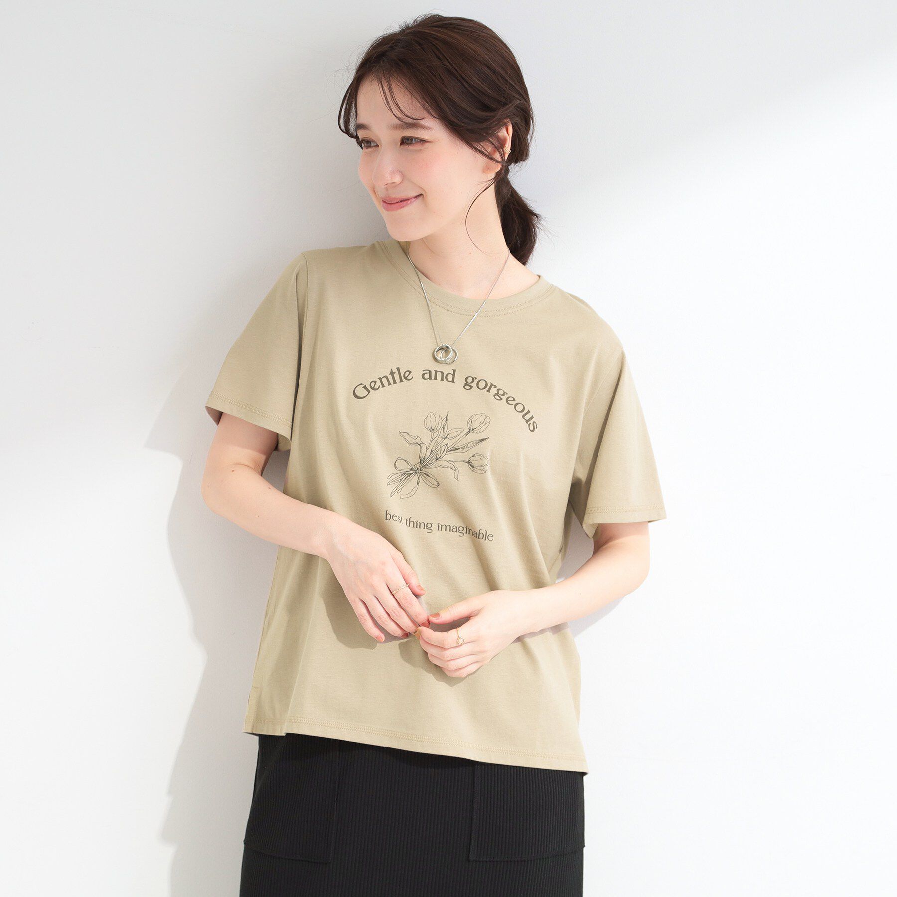 SHOO･LA･RUE「【ひんやり/S-LL/洗濯機可】真夏に着たい 大人のベーシックカラープリントTシャツ」|Tシャツ・カットソー|