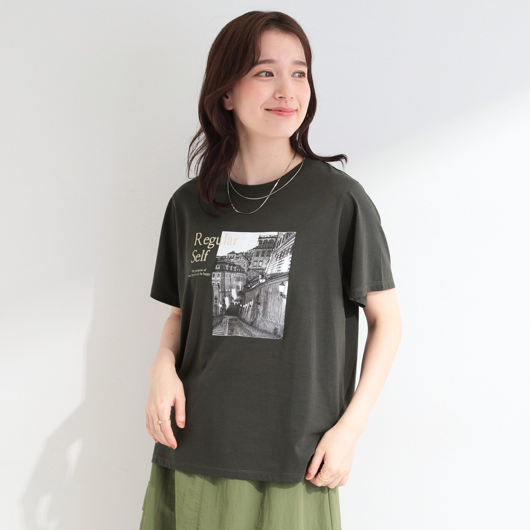 SHOO･LA･RUE「【ひんやり/S-LL/洗濯機可】真夏に着たい 大人のベーシックカラープリントTシャツ」|Tシャツ・カットソー|