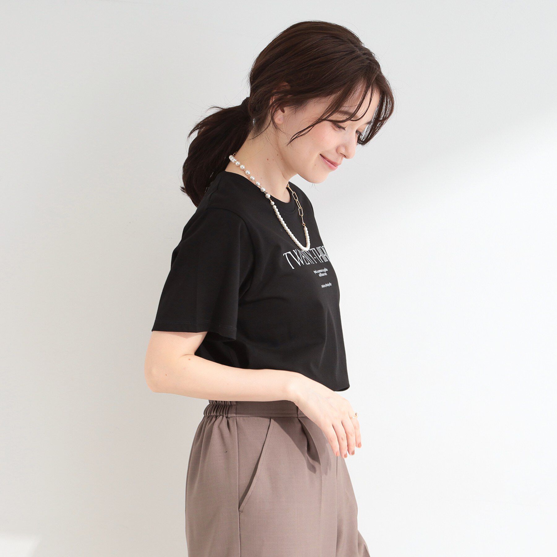 SHOO･LA･RUE「【ひんやり/S-LL/洗濯機可】真夏に着たい 大人のベーシックカラープリントTシャツ」|Tシャツ・カットソー|