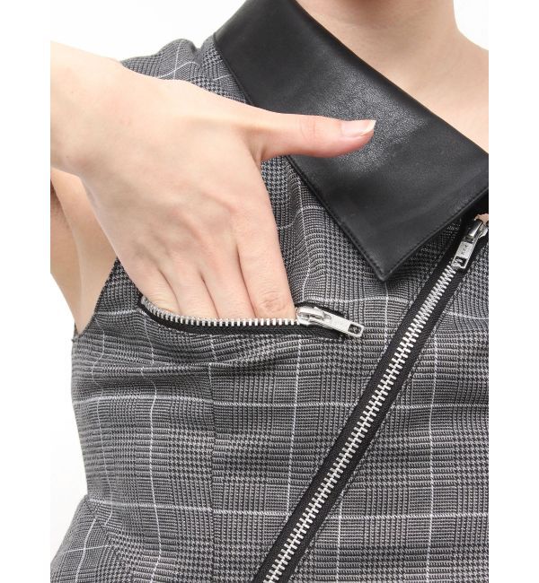 GYDA「ZIP designフェイクレザードッキングラメcheckブラウス」|シャツ・ブラウス|