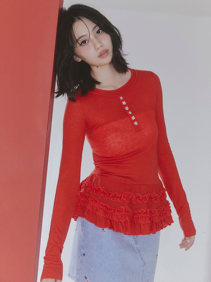 FURFUR「裾フリルジャージートップス」|Tシャツ・カットソー|