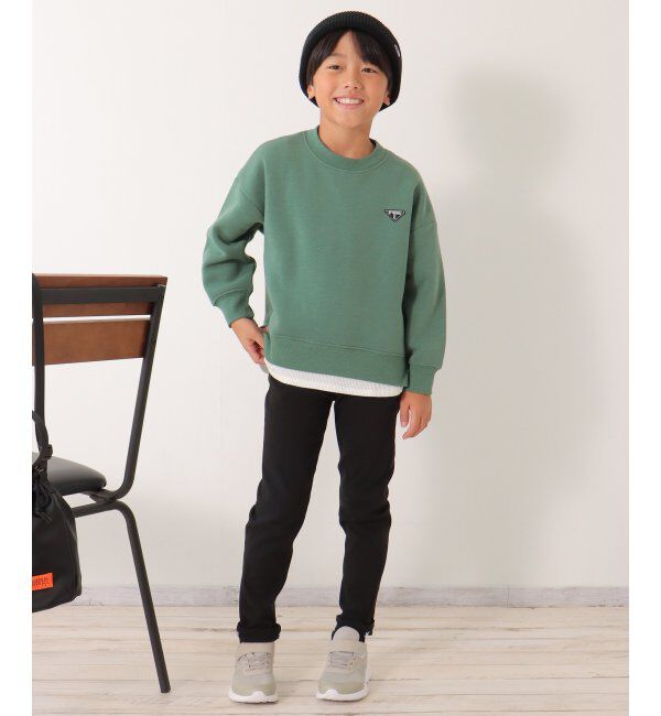 ikka kids「裏起毛裾レイヤードワッペントレーナー（120~160cm）」|Tシャツ・カットソー|