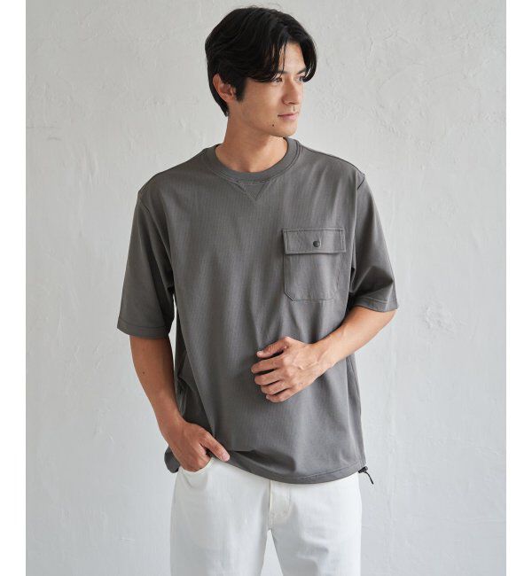 ikka「【吸水速乾】冷感メッシュ5分袖アウターT」|Tシャツ・カットソー|グレー