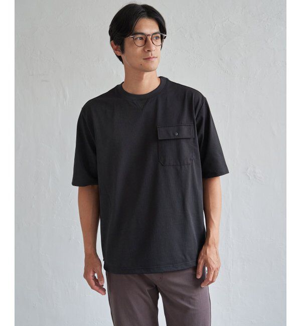 ikka「【吸水速乾】冷感メッシュ5分袖アウターT」|Tシャツ・カットソー|ブラック