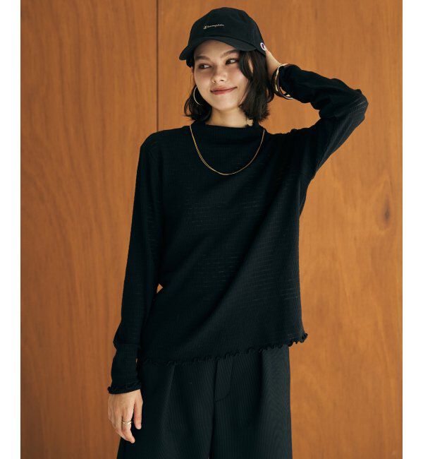 ikka「シャドーボーダーテレコボトルネックプルオーバー」|Tシャツ・カットソー|