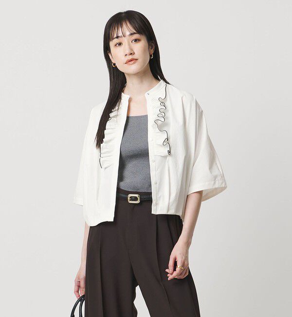 UNITED ARROWS「メロー フリル シャツ ブラウス ‐防しわ 吸水速乾 UVカット 遮熱性 接触冷感 ウォッシャブル‐」|シャツ・ブラウス|WHITE