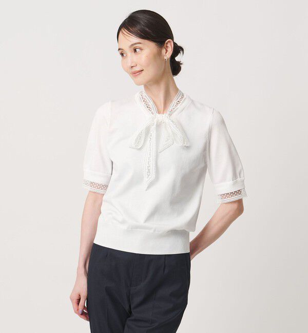 UNITED ARROWS「4WAY ボウタイレース ショートスリーブ ニット」|ニット・セーター|OFF WHITE