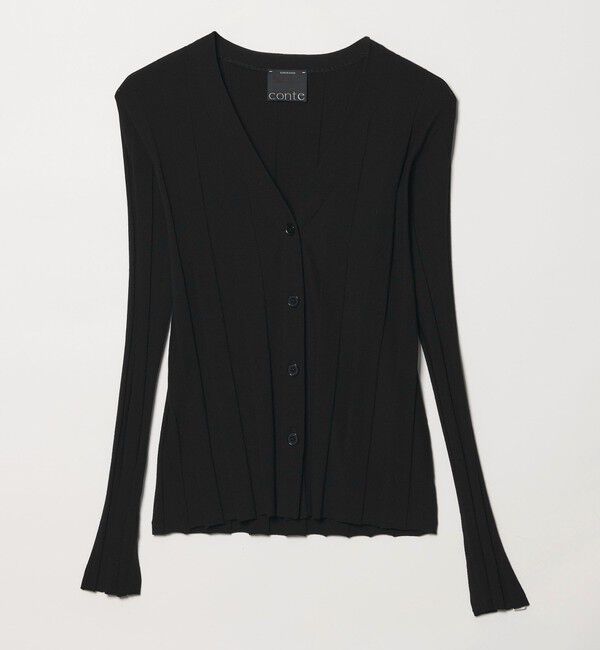 conte「＜conte＞ワイドリブ Vネックカーディガン」|カーディガン|BLACK