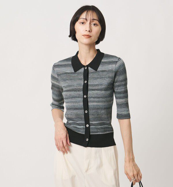 UNITED ARROWS「カラー ボーダー 5分袖 ポロニット ‐ウォッシャブル‐」|ニット・セーター|