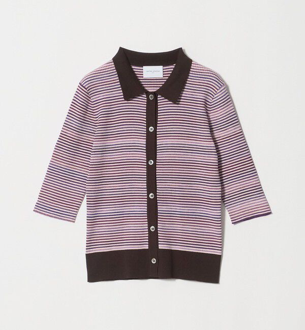 UNITED ARROWS「カラー ボーダー 5分袖 ポロニット ‐ウォッシャブル‐」|ニット・セーター|PINK