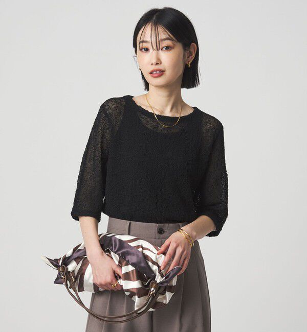 UNITED ARROWS green label relaxing「ノットヤーン ショートスリーブ プルオーバー ウォッシャブル」|ニット・セーター|BLACK