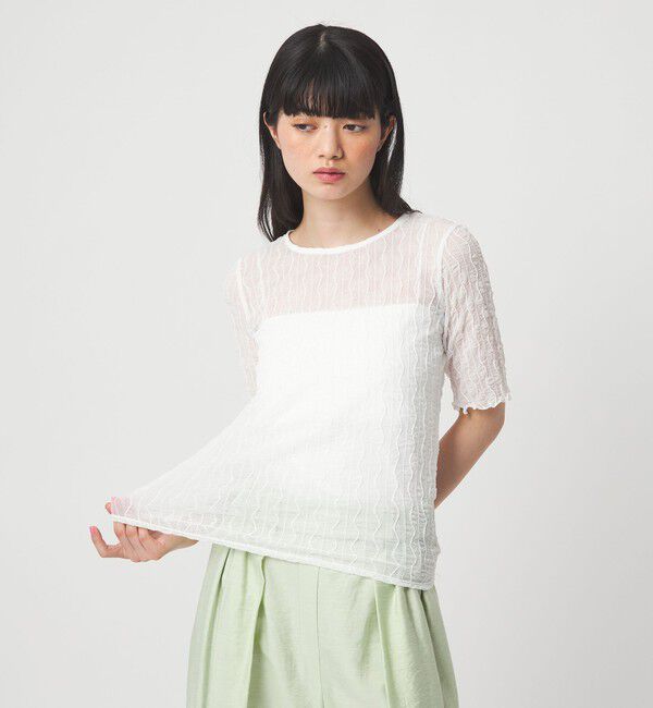 EMMEL REFINES「＜EMMEL REFINES＞EM ウェーブシアー クルーネック 5スリーブ」|Tシャツ・カットソー|WHITE