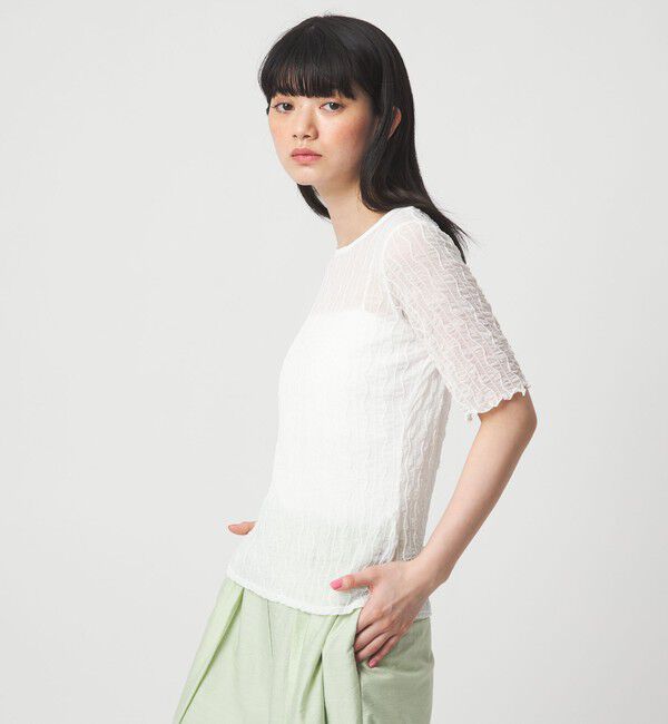 EMMEL REFINES「＜EMMEL REFINES＞EM ウェーブシアー クルーネック 5スリーブ」|Tシャツ・カットソー|