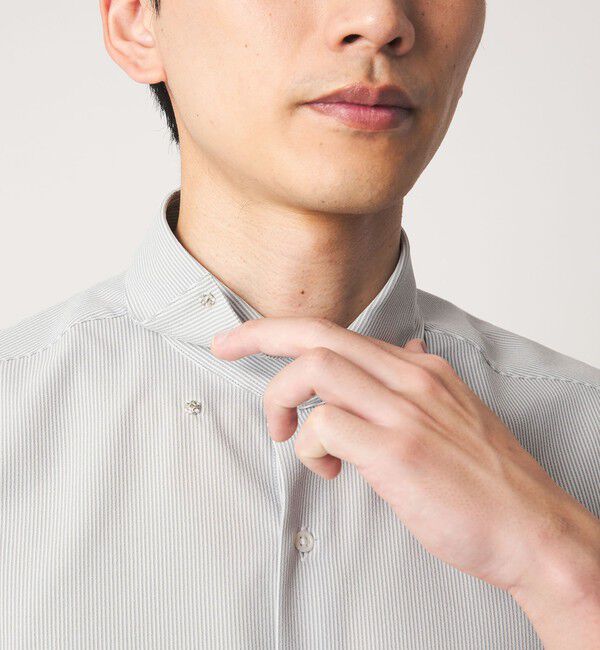 UNITED ARROWS green label relaxing「ポリエステル ラッカン ストライプ スタンダード スナップ ボタンダウン 半袖 シャツ -ストレッチ・イージ」|シャツ・ブラウス|
