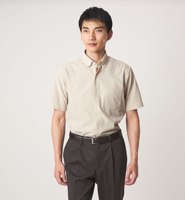UNITED ARROWS green label relaxing「ポリエステル ラッカン ストライプ スタンダード スナップ ボタンダウン 半袖 シャツ -ストレッチ・イージ」|シャツ・ブラウス|