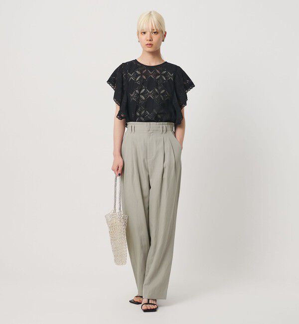 BEAUTY&YOUTH UNITED ARROWS「麻ブレンド バックゴム タック ワイドパンツ」|チノ|
