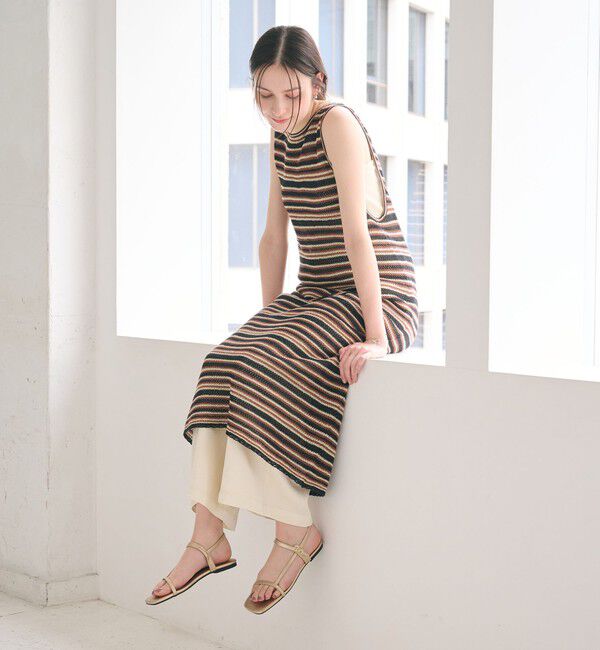 BEAUTY&YOUTH UNITED ARROWS「コットン メッシュ ボーダーワンピース」|ワンピース|BLACK