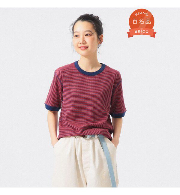 BEAMSBOY「【別注】Healthknit / ワッフル ボーダー Tシャツ」|Tシャツ・カットソー|NAVY/OFF