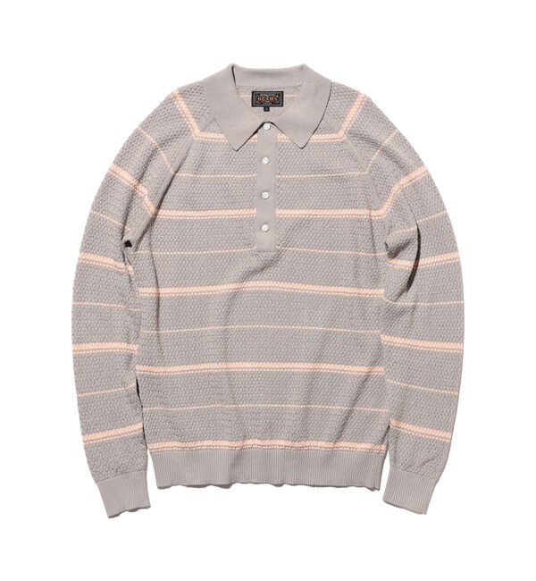 BEAMS PLUS「Knit Polo Basket Weave Stripe」|ポロシャツ|GREY