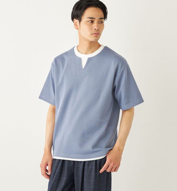 SHIPS Colors 「SHIPS Colors:〈手洗い可能〉フェイクレイヤード キーネック ショートスリーブ」|Tシャツ・カットソー|ブルー