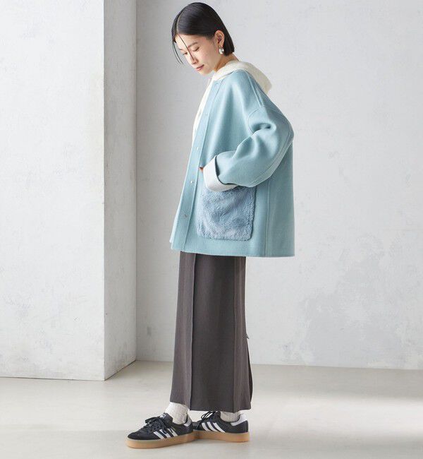 SHIPS for women「リバー ファー ポケット コート」|ノーカラーコート|