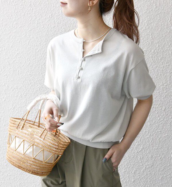 SHIPS any「SHIPS any:〈接触冷感/手洗い可能〉ビジュー ヘンリーネック ニット プルオーバー」|ニット・セーター|