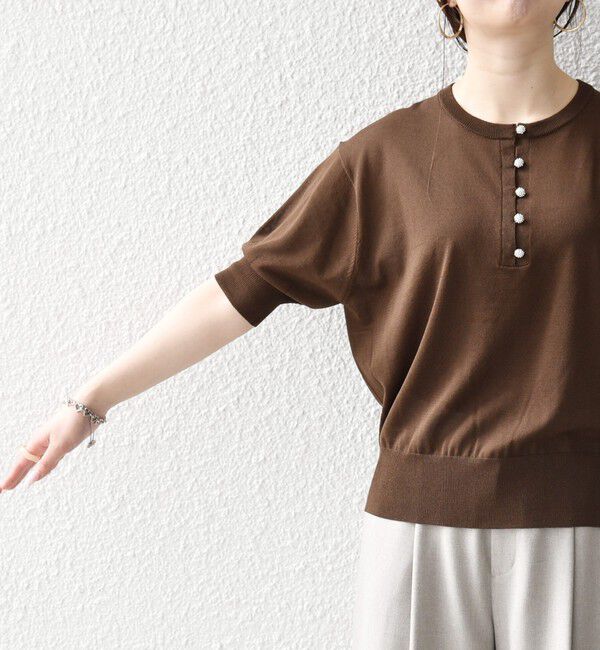 SHIPS any「SHIPS any:〈接触冷感/手洗い可能〉ビジュー ヘンリーネック ニット プルオーバー」|ニット・セーター|