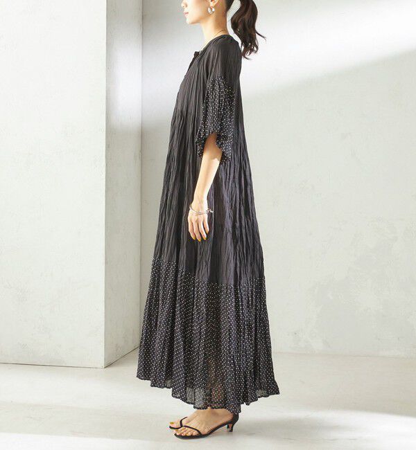 SHIPS for women「【SHIPS別注】Fanaka:〈手洗い可能〉クリンクル 袖 フレア ワンピース」|ワンピース|