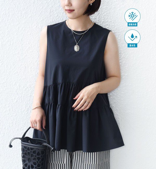 SHIPS for women「〈接触冷感 / 撥水加工〉TEXBRID(R) タフタ ノースリーブ ブラウス」|シャツ・ブラウス|ブラック