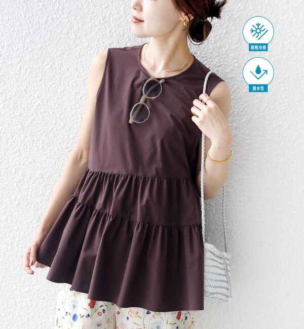 SHIPS for women「〈接触冷感 / 撥水加工〉TEXBRID(R) タフタ ノースリーブ ブラウス」|シャツ・ブラウス|ブラウン