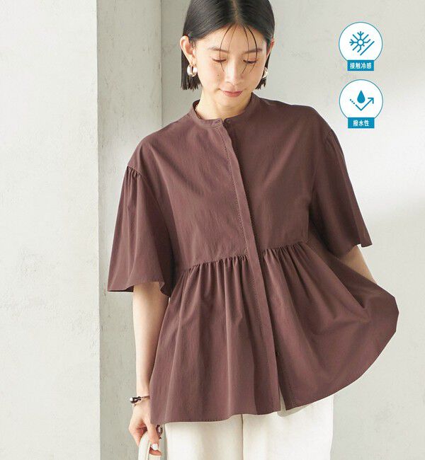 SHIPS for women「〈接触冷感 / 撥水加工〉TEXBRID(R) タフタ ショート スリーブ 羽織 シャツ」|シャツ・ブラウス|ブラウン