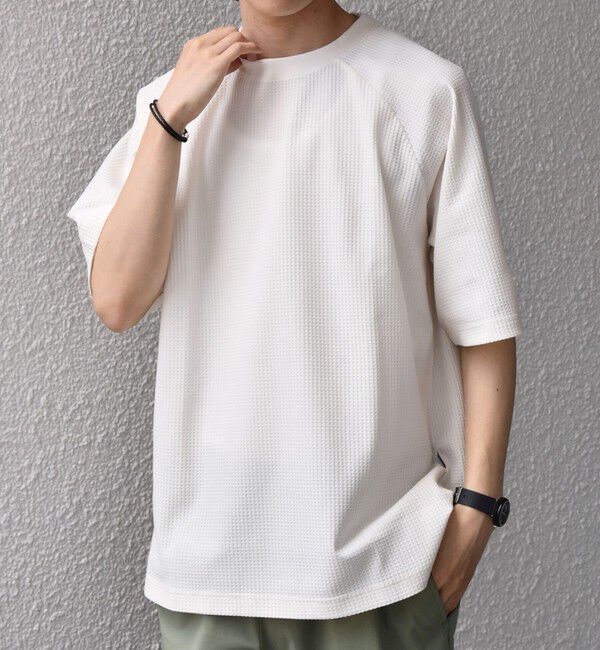 SHIPS any「【WEB限定】SHIPS any:〈UVカット〉SORONA(R) ワッフル ラグラン リラックス Tシャツ◇」|Tシャツ・カットソー|