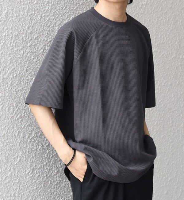 SHIPS any「【WEB限定】SHIPS any:〈UVカット〉SORONA(R) ワッフル ラグラン リラックス Tシャツ◇」|Tシャツ・カットソー|ブラック
