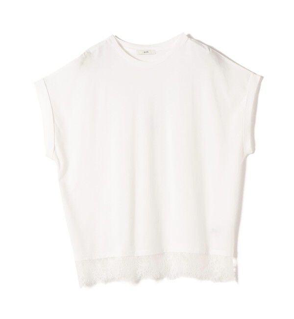 SHIPS for women「〈手洗い可能〉レース コンビ フレンチ スリーブ TEE」|Tシャツ・カットソー|