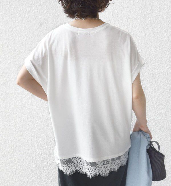 SHIPS for women「〈手洗い可能〉レース コンビ フレンチ スリーブ TEE」|Tシャツ・カットソー|