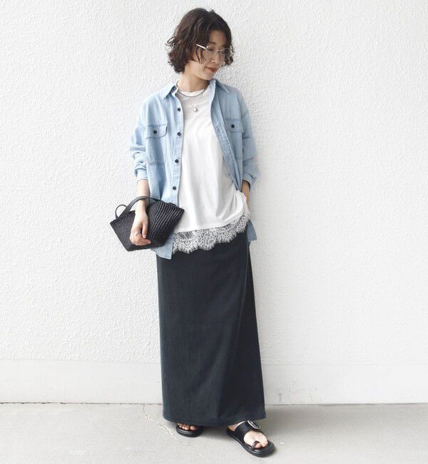 SHIPS for women「〈手洗い可能〉レース コンビ フレンチ スリーブ TEE」|Tシャツ・カットソー|