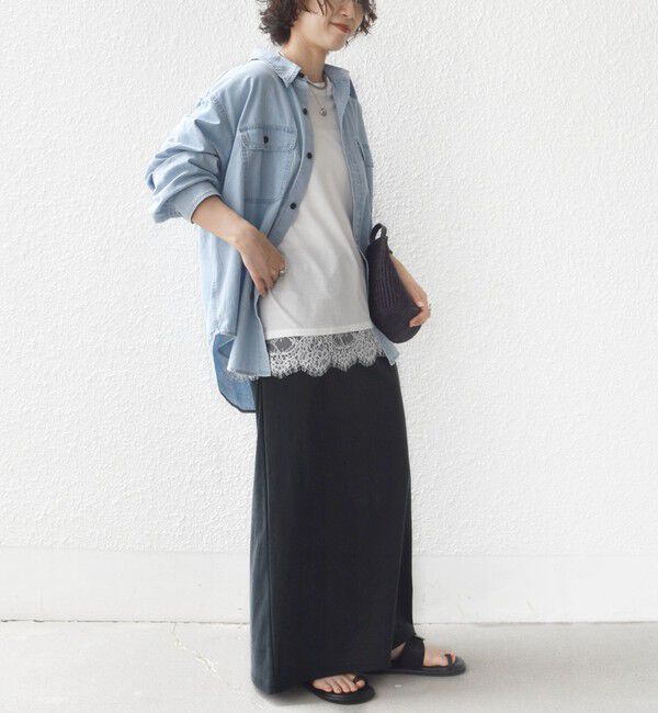 SHIPS for women「〈手洗い可能〉レース コンビ フレンチ スリーブ TEE」|Tシャツ・カットソー|