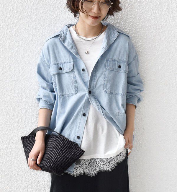 SHIPS for women「〈手洗い可能〉レース コンビ フレンチ スリーブ TEE」|Tシャツ・カットソー|