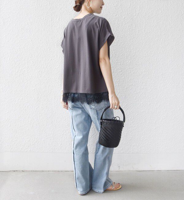 SHIPS for women「〈手洗い可能〉レース コンビ フレンチ スリーブ TEE」|Tシャツ・カットソー|